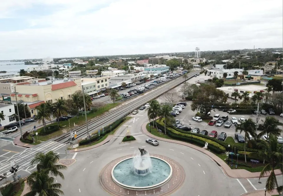 Downtown Stuart, Florida, with its waterfront and roundabout
